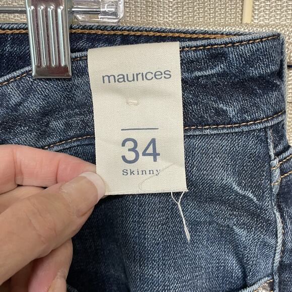 Maurices Skinny Ankle Jeans Women’s 34 Short Medium Wash Distress Raw Hem NEW - Picture 7 of 11